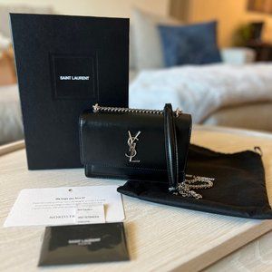 Saint Laurent Black Sunset Chain Wallet in Smooth Leather